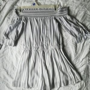 Blue and white off the shoulder romper